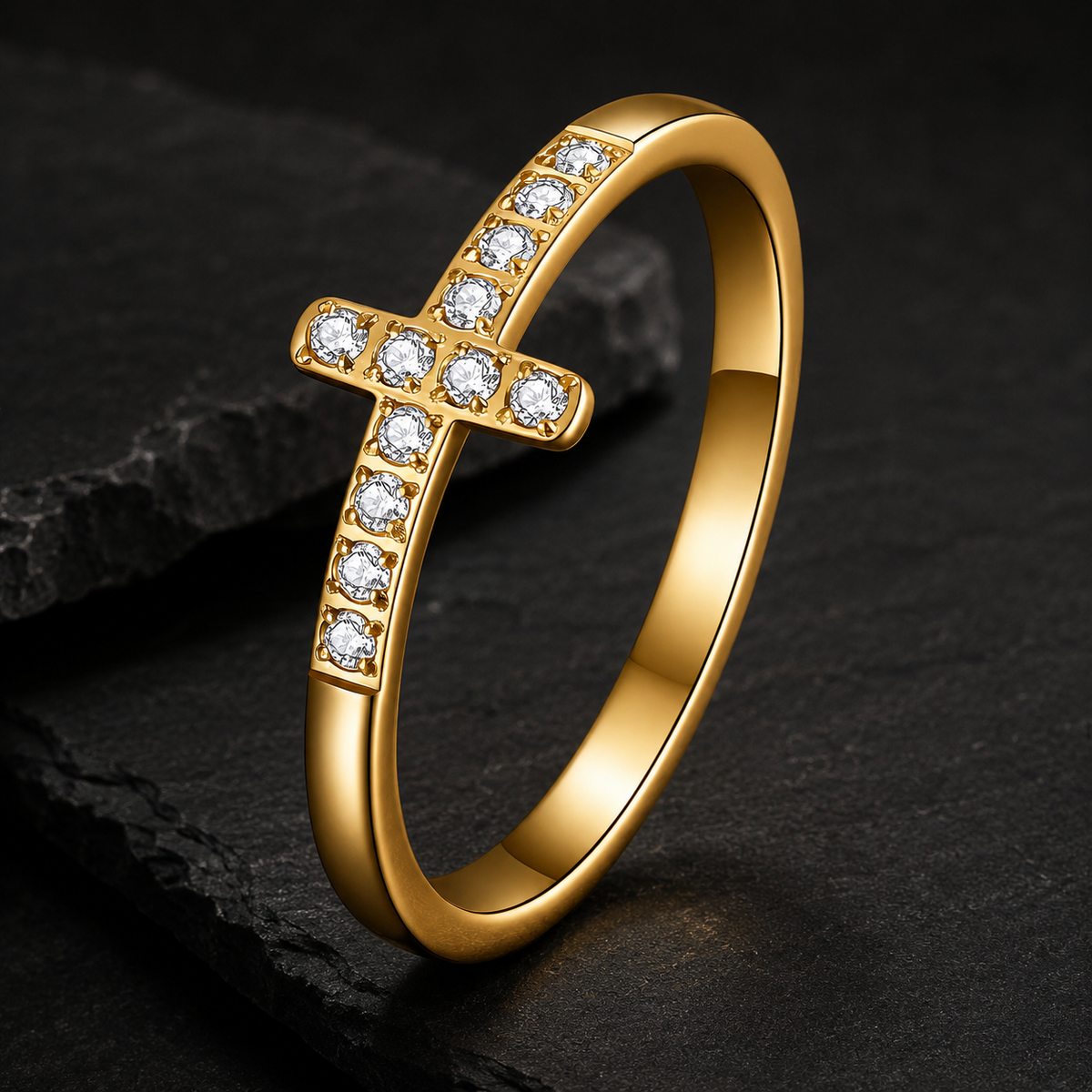 Apex 18K Gold Cross CZ Ring