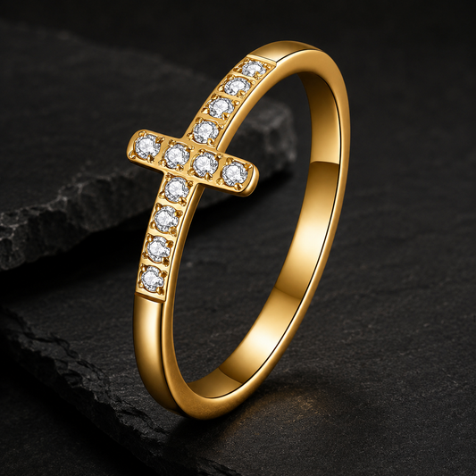 Apex 18K Gold Cross CZ Ring