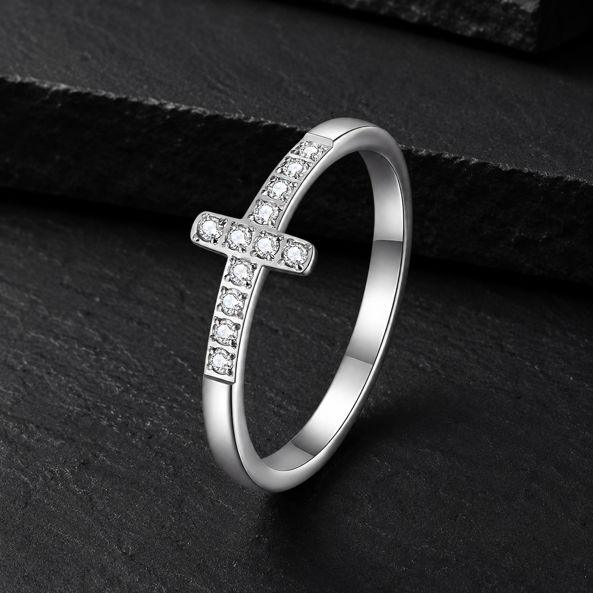 Apex Stainless Steel Cross CZ Ring