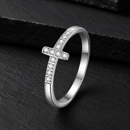 Apex Stainless Steel Cross CZ Ring