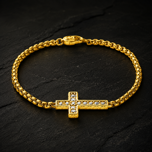 Faith Iced Cross Bracelet — Gold
