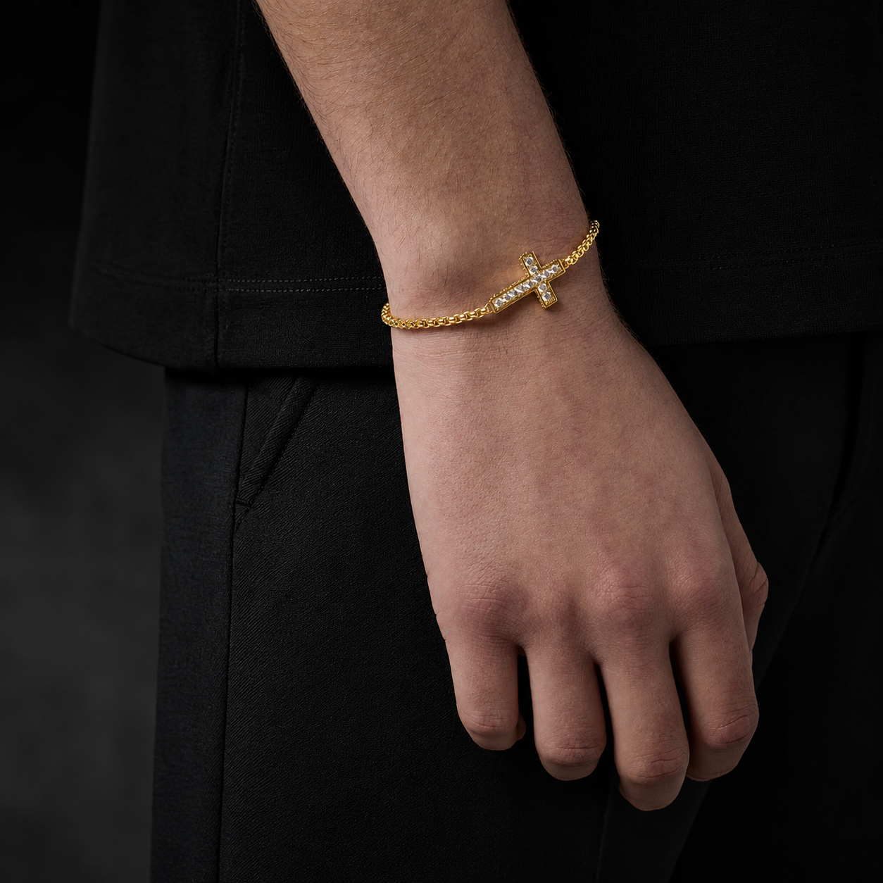 Faith Iced Cross Bracelet — Gold