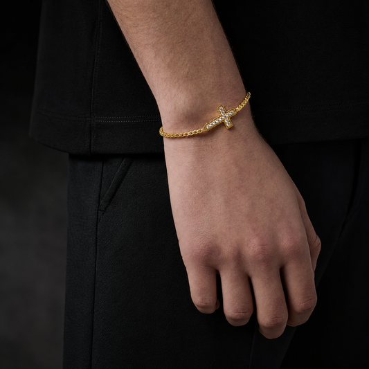 Faith Iced Cross Bracelet — Gold