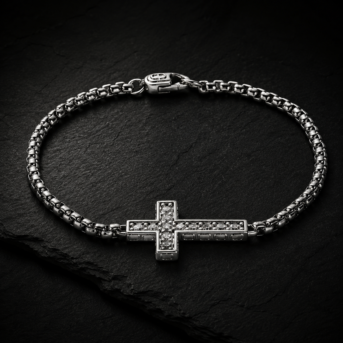 Faith Iced Cross Bracelet — Silver