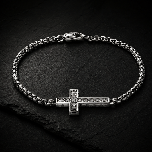 Faith Iced Cross Bracelet — Silver