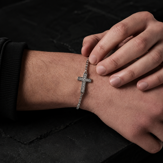 Faith Iced Cross Bracelet — Silver