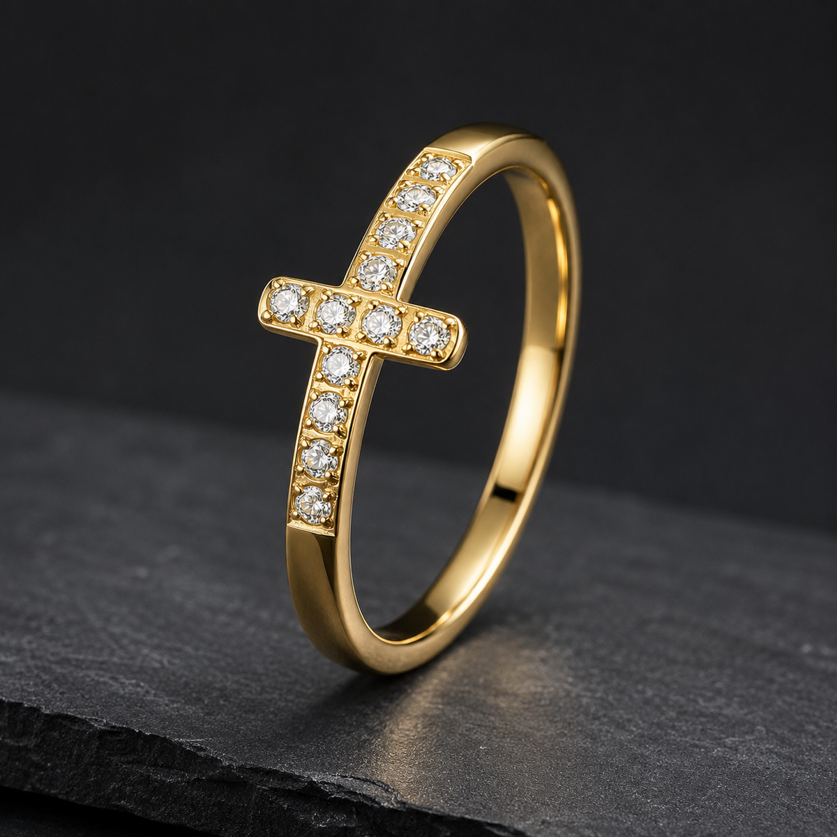 Apex 18K Gold Cross CZ Ring