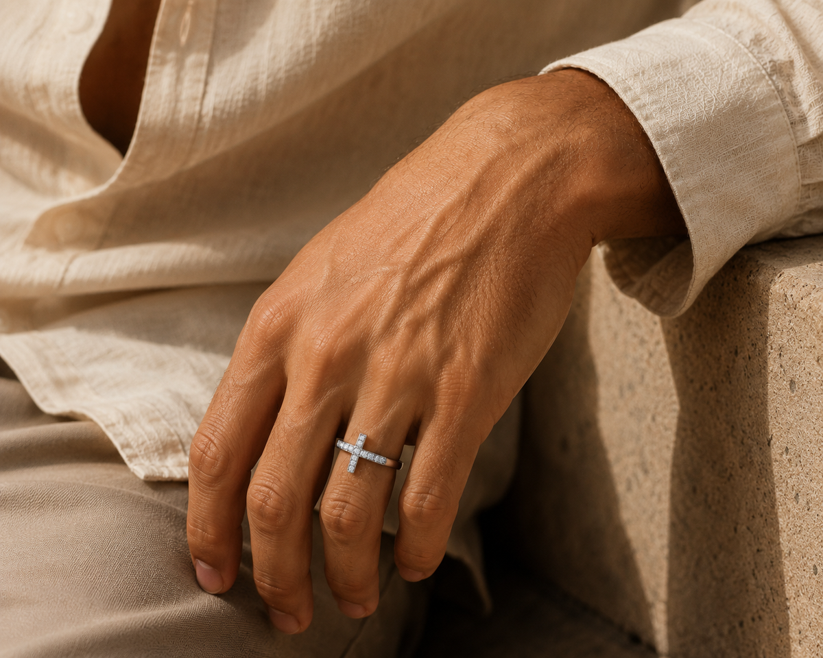 Apex Stainless Steel Cross CZ Ring