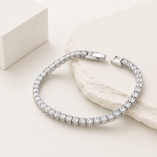 White Clustered Tennis Bracelet