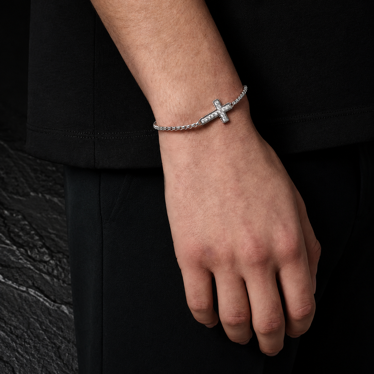 Faith Iced Cross Bracelet — Silver
